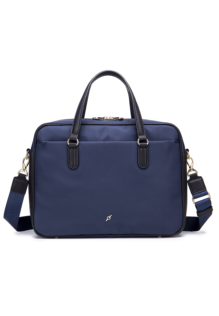 Simplistic Fine Nylon With Leather Trim Lady's Light Weight Daily Laptop Briefcase (B12453-NAY)